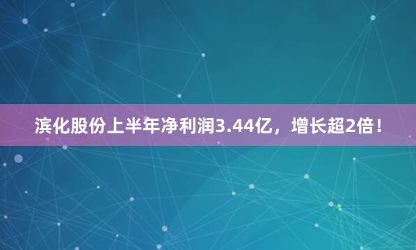 滨化股份上半年净利润3.44亿，增长超2倍！